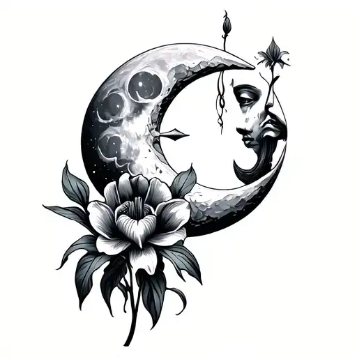 Moon With Iris Flower And Aquarius Sign