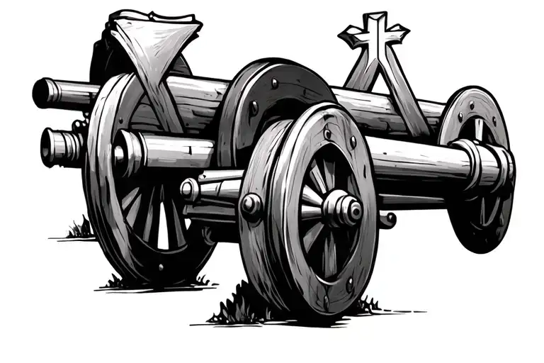 Field Artillery Cross Cannon With A Crusaders Cross Bellow The Cannons