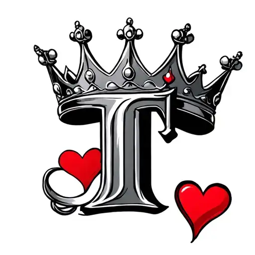 Letter T With King Crown And Love Heart