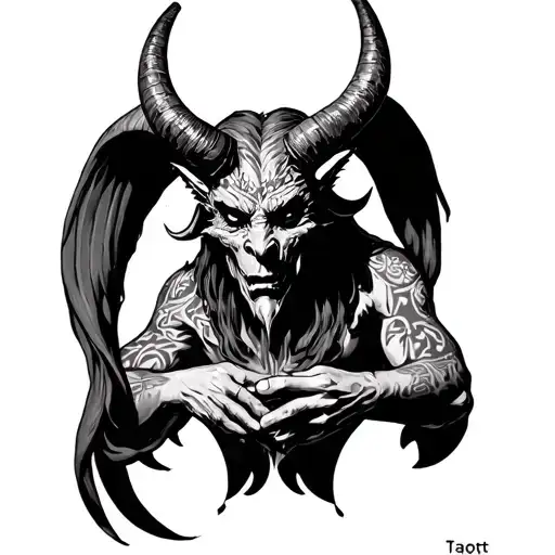 Occult Tarot Card With Horned Demon Holding