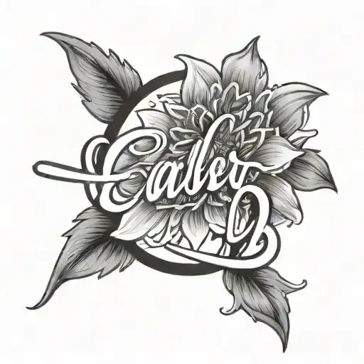 Fine Line Cursive Name Caleb With The B Going Into An Aster Flower Underneath
