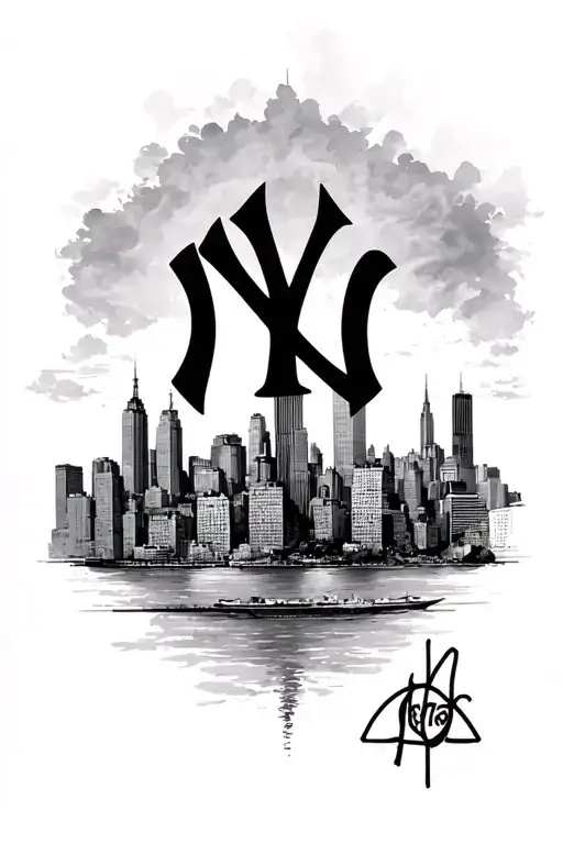 New York City Skyline With Yankee Symbol