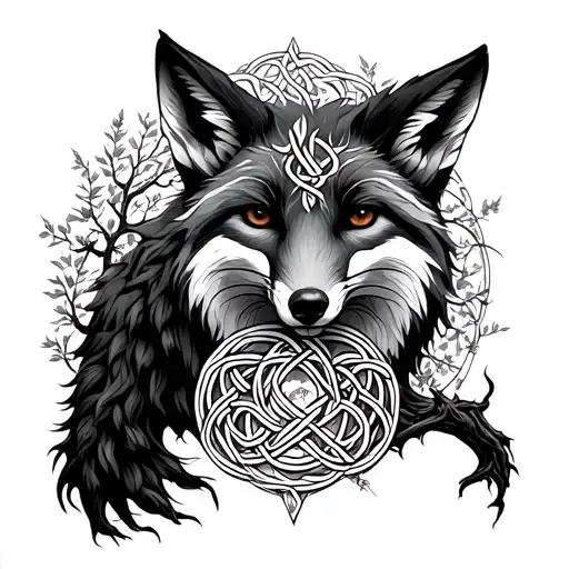 Alder Tree Growing And A Fox Celtic Knot Intertwined