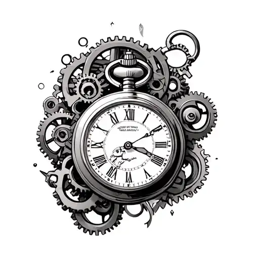 Biomechanical Sleeve Tattoo With Pocket Watch Surrounded By Gears
