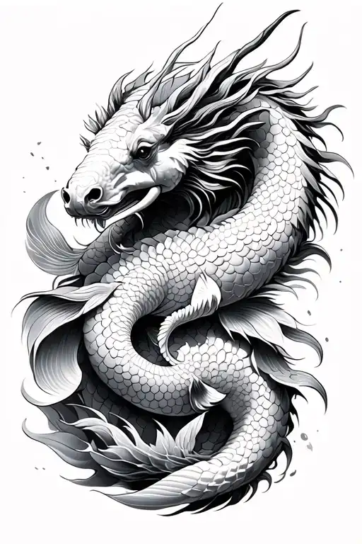 Dragon Koi Fish Elephant Horse And Crane All Together