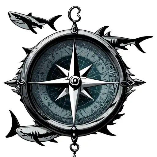 Compass Under Water With Sharks Swimming