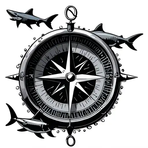 Compass Under Water With Sharks Swimming