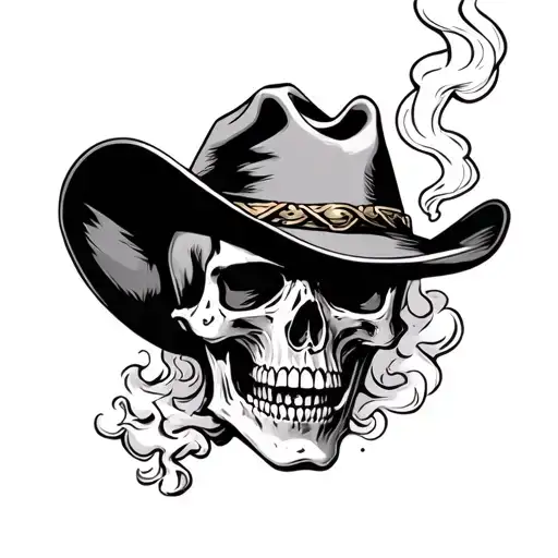 Filler Skull With Cowboay Hat Smoking
