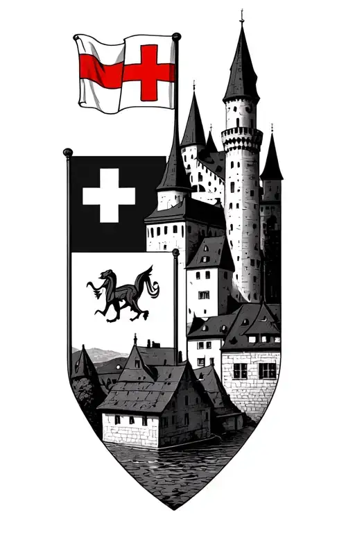 Flag Of Thun Switzerland And The Castle Of Thun