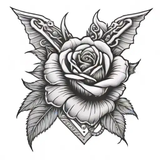 Rose Pierced With A Sword And With The Sign Of Aries