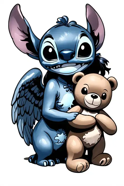 Lilo And Stitch With Angel And Teddy Bear Holding