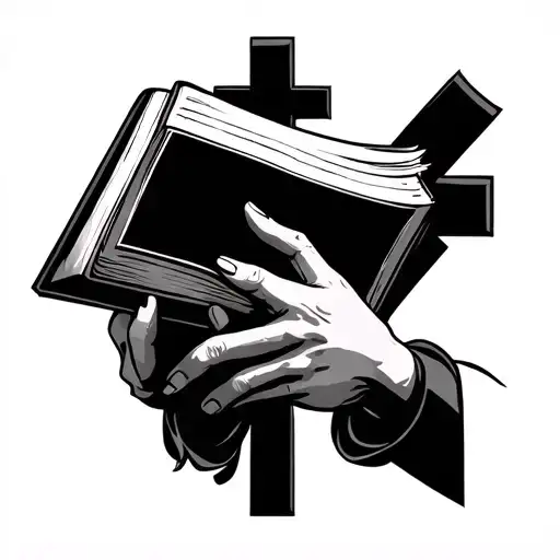 Cross With Hands Holding A Bible