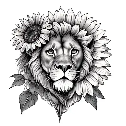 Lion And Sunflower