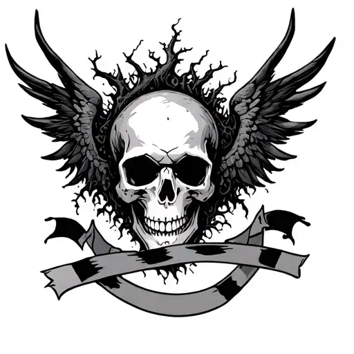 Poison Tree With Tape Going Around It Skull Wings