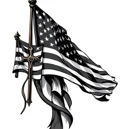 American Flag And Cross