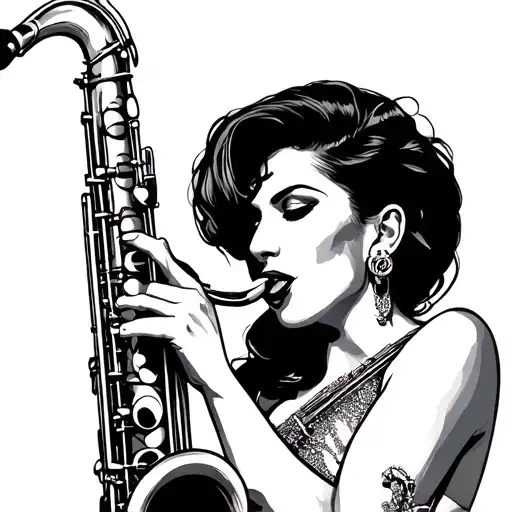 Amy Winehouse As A Pin Up Playing The Saxophone