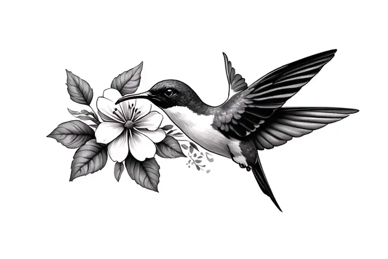 Humming Bird Eating From Flowers