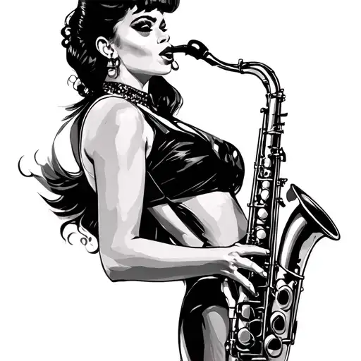 Amy Winehouse As A Standing Pin-up Girl Playing The Saxophone