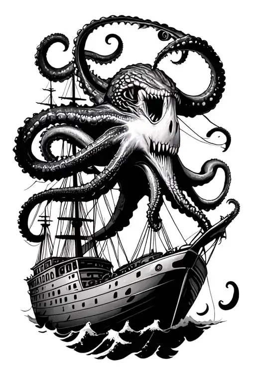 Kraken Attacking From Below Ship