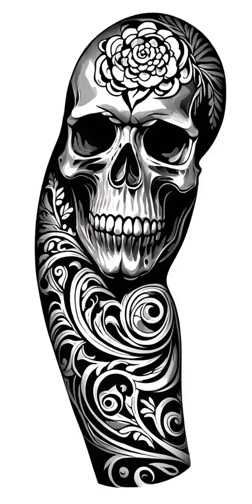 Skull And Maori Arm Sleeve