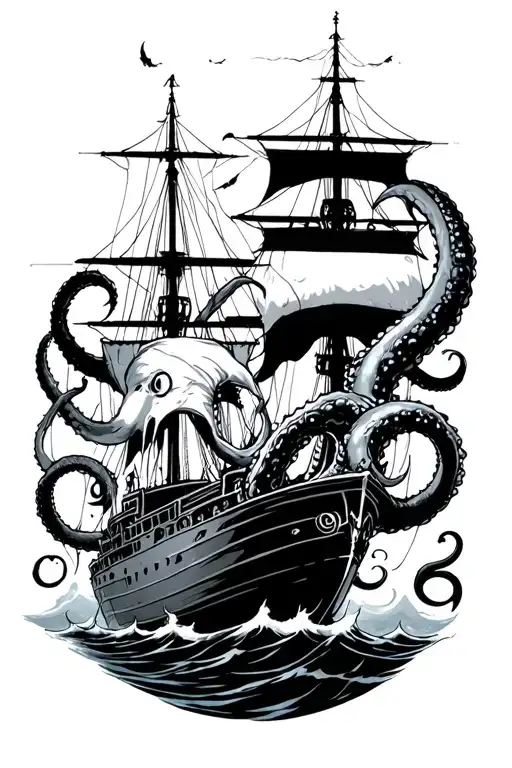 Kraken Attacking From Below Ship