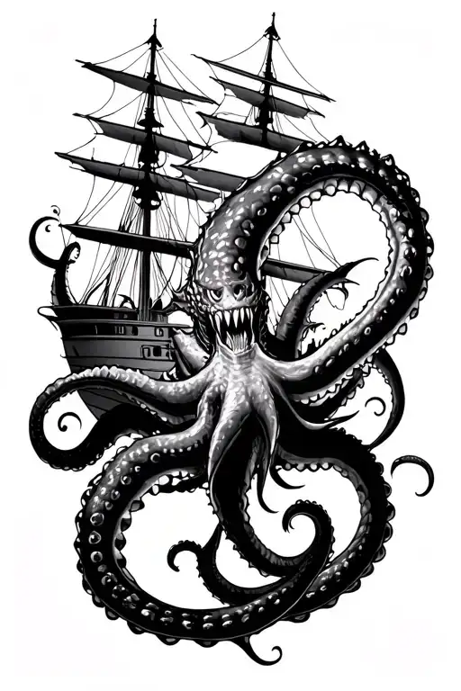 Kraken Attacking From Below Ship