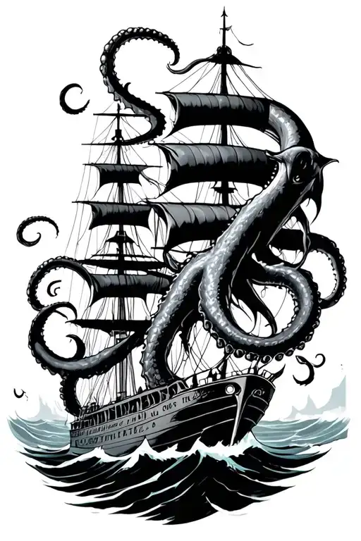 Kraken Attacking From Below Ship