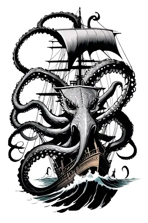 Kraken Attacking From Below Ship