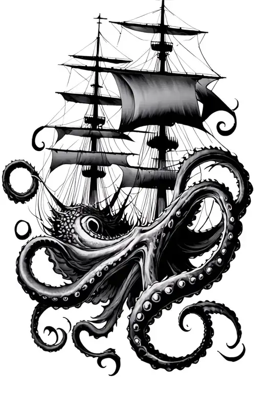 Kraken Attacking From Below Ship