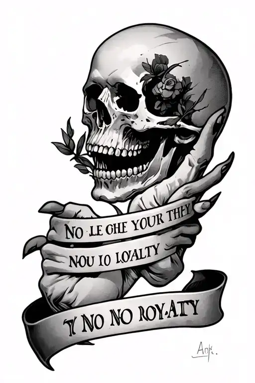 No Loyalty No Royalty Written On Arm In Skull