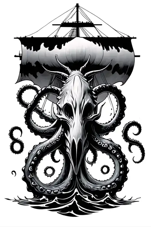 Kraken Attacking From Below Ship In The Water