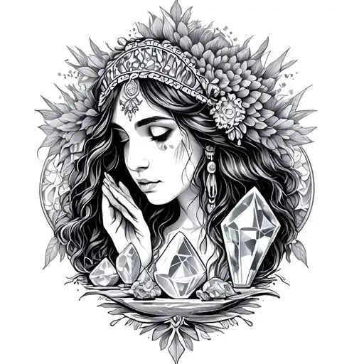 Gypsy Girl Looking At Crystals