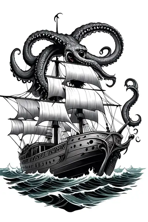 Kraken Attacking From Below Ship In The Water
