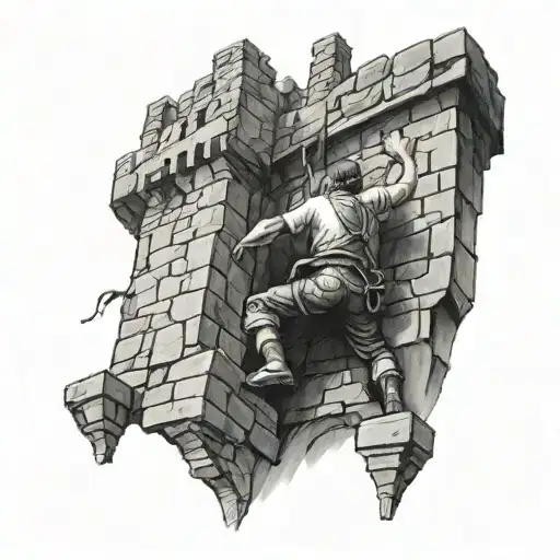 A Man Climbing A Castle Wall