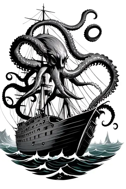 Kraken Attacking From Below Ship In The Water