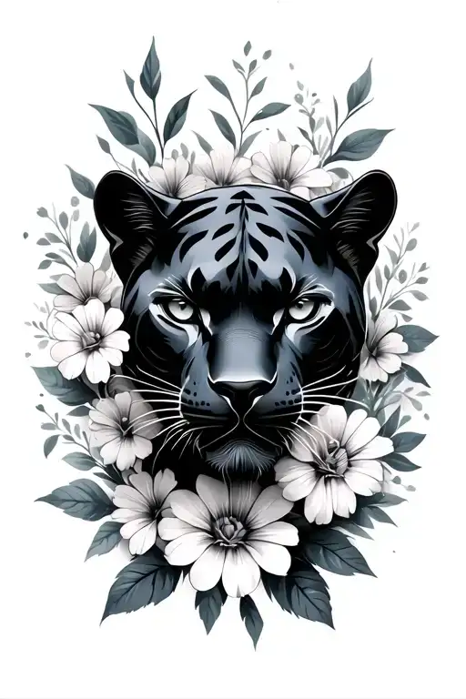 Black Panther Face With Flowers Around It