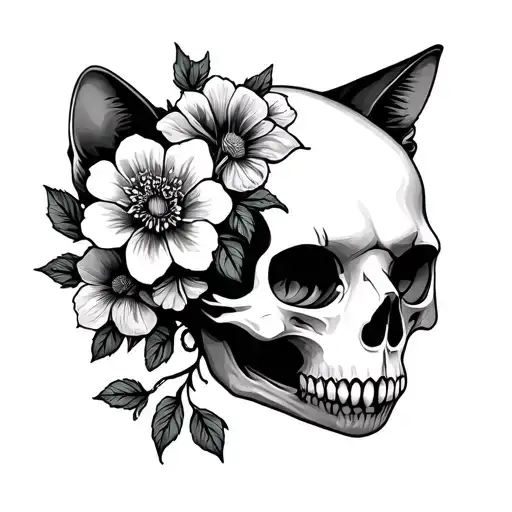 Cat Skull Made Of Deadly Nightshade Flowers