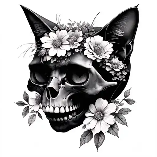 Cat Skull Made Entirely Of Flowers