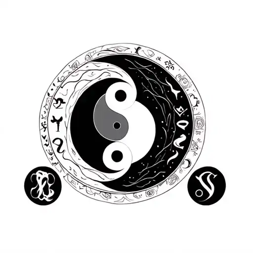 Yin Yang Surrounded Eith Cancer Zodiac Sign