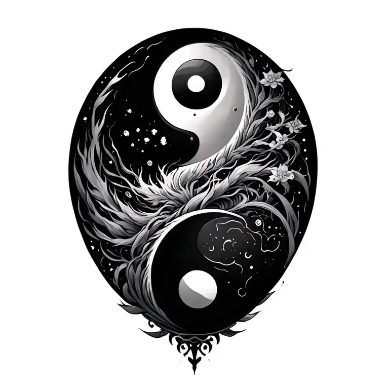 Yin Yang Surrounded Eith Cancer Zodiac Sign