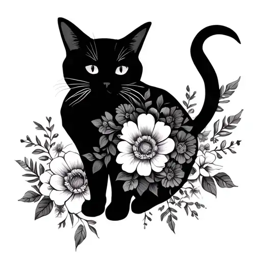 Cat Silhouette Made Of Flowers