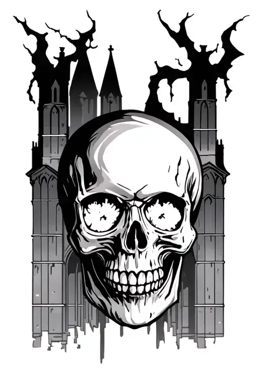 Misfits Band Skull With Cathedrals In The Background