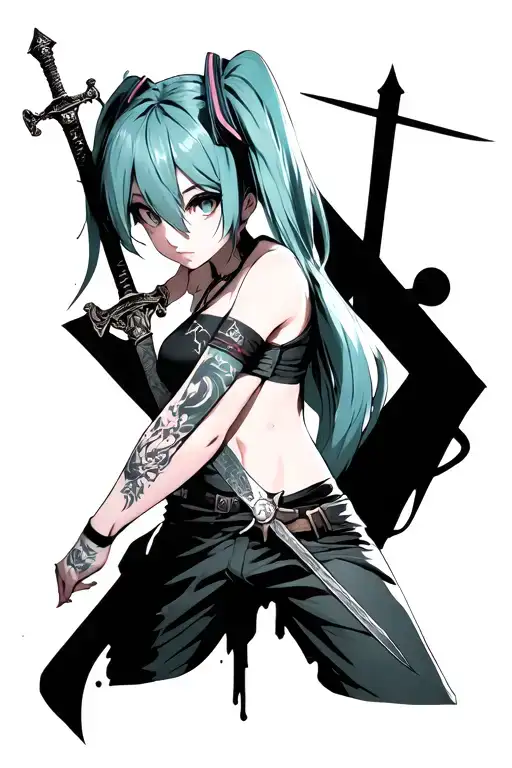 Hatsune Miku Design With A Sword In The Right Of Her