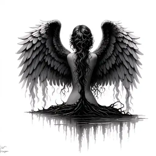 Wings On My Back Starting From My Shoulder Blades And Then Fading Down Into A Weeping Willow Tree