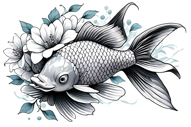 Koi Fish With Flowers