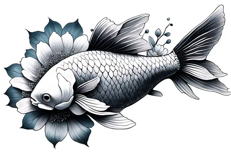 Koi Fish With Flowers
