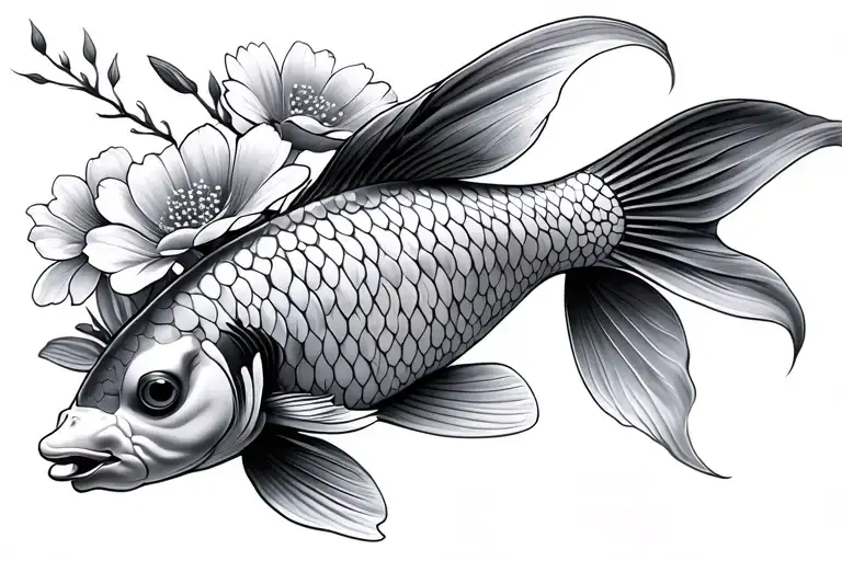 Koi Fish With Flowers