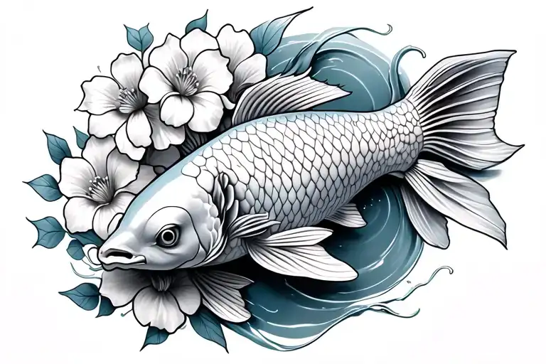 Koi Fish With Flowers