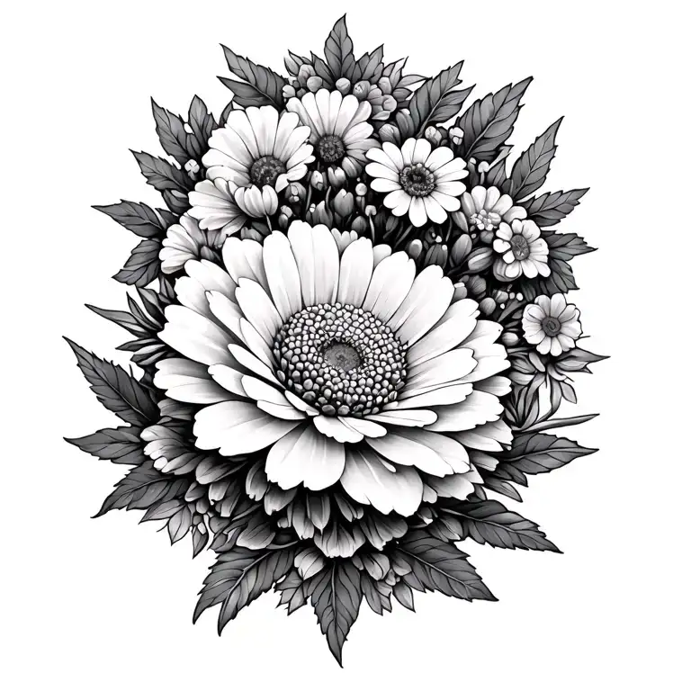 Zinnia Bloom Surrounded By Mandala Incorporating Wildflower Floral Elements
