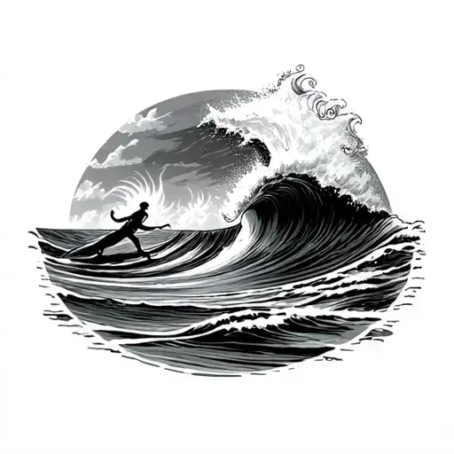 Surf Board With Waves Crashing